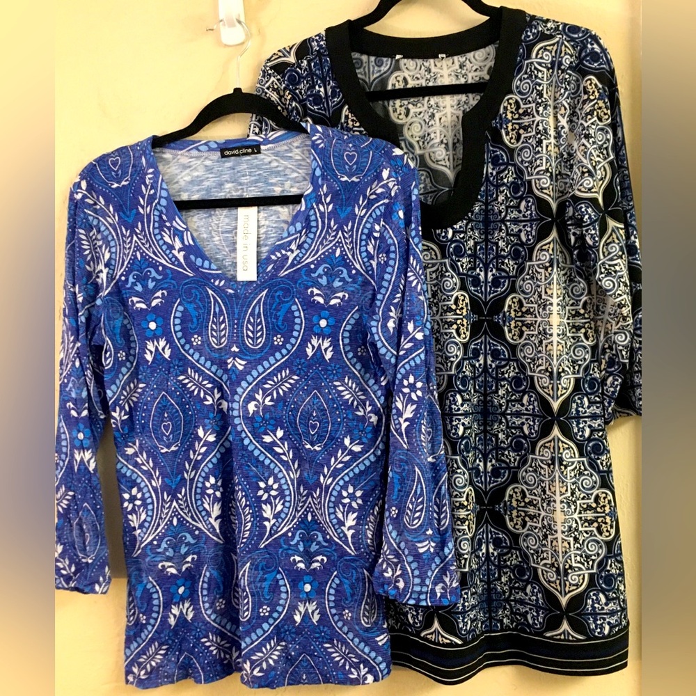David Cline + WHBM Long Sleeve Tunic/Dress Large Blue Workwear Office